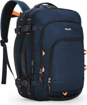Tolaccea Travel Backpack, TSA Friendly Flight Approved Carry-on Luggage Water-resistant Business Rucksack, Durable Large Computer Bag Daypack Fits 15.6 Inch Laptop, 35-45L Expandable - Navy