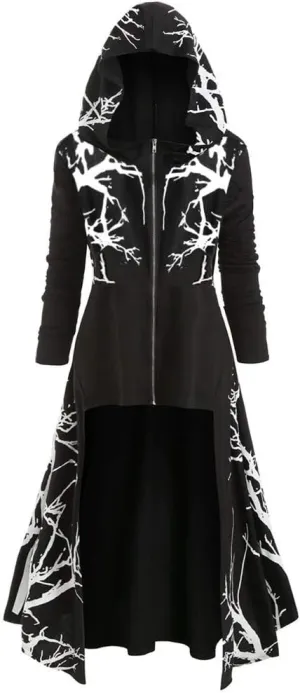 Tomppy Womens Hooded Robe Vintage Lace Up Long Sleeve Cosplay Cloak Gothic Punk Renaissance Costumes High Low Irregular Sweater Tops