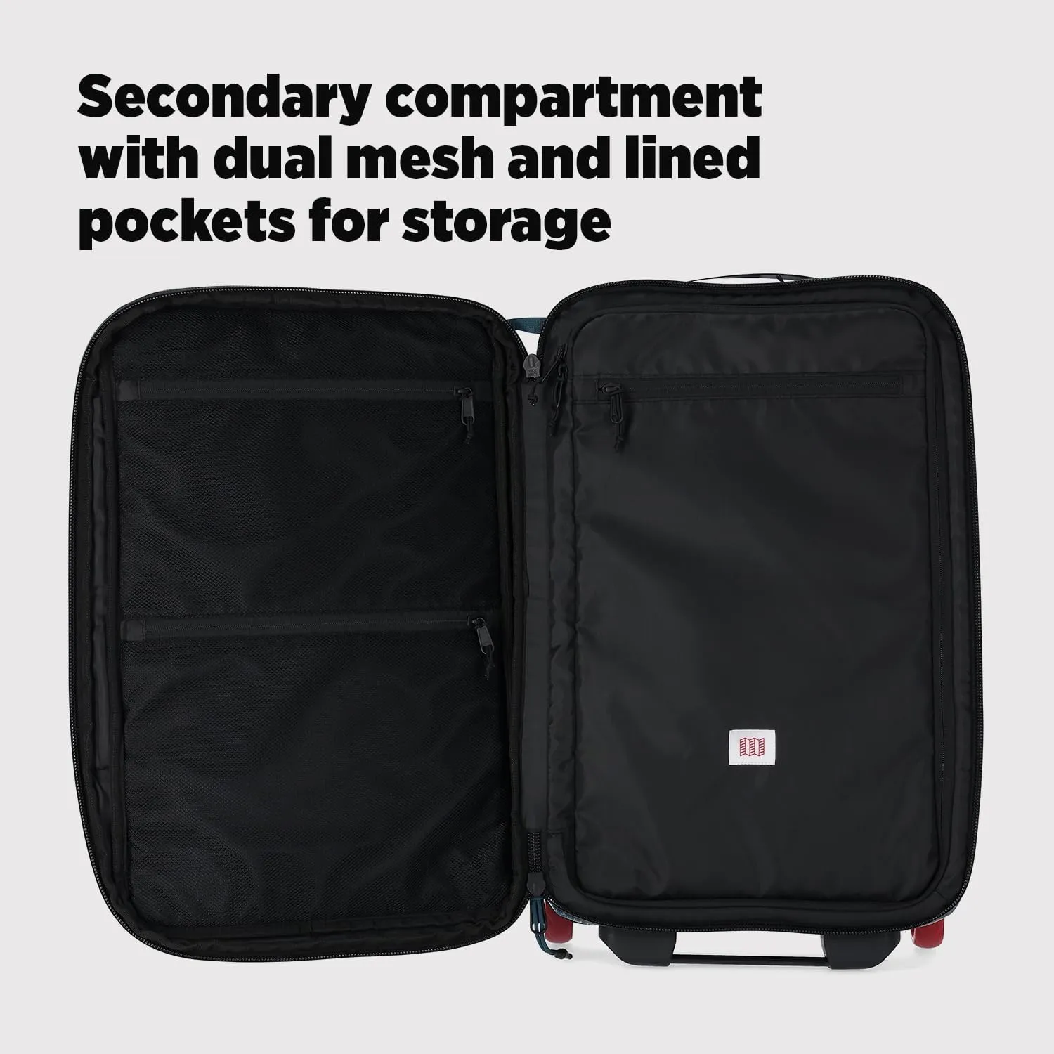 Topo Designs Global Travel Roller Bag Suitcase, 44L Carry-On, 3 Handles, Smooth Heavy Duty Wheels, Telescoping Handle, Durable   Rugged, WRAP Certified, PFAS Free (Apex Pond Blue)