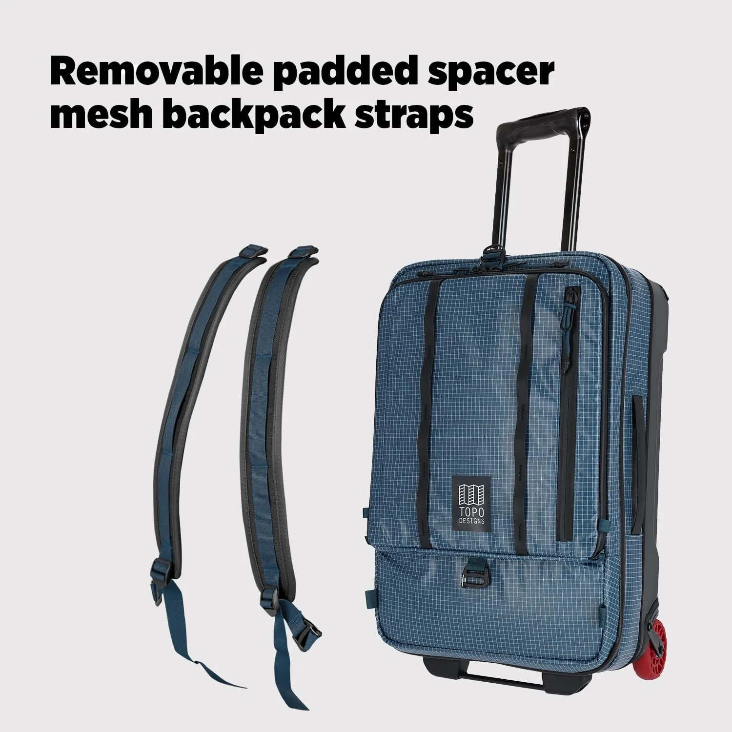 Topo Designs Global Travel Roller Bag Suitcase, 44L Carry-On, 3 Handles, Smooth Heavy Duty Wheels, Telescoping Handle, Durable   Rugged, WRAP Certified, PFAS Free (Apex Pond Blue)