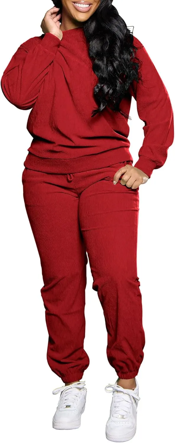 TOPSRANI Women Two Piece Outfits Casual Sweatsuits Tracksuit Solid Lounge Jogging Sweat Suits Matching Jogger Pants Sets