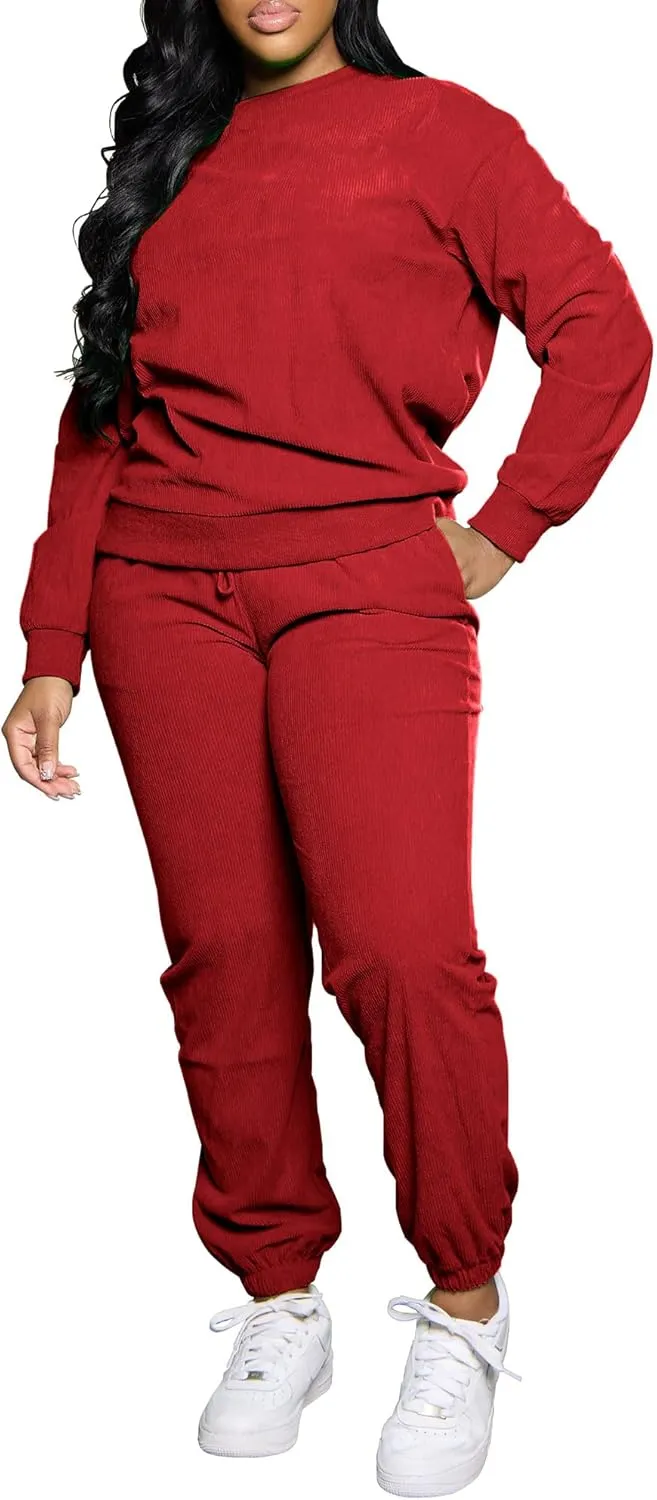 TOPSRANI Women Two Piece Outfits Casual Sweatsuits Tracksuit Solid Lounge Jogging Sweat Suits Matching Jogger Pants Sets