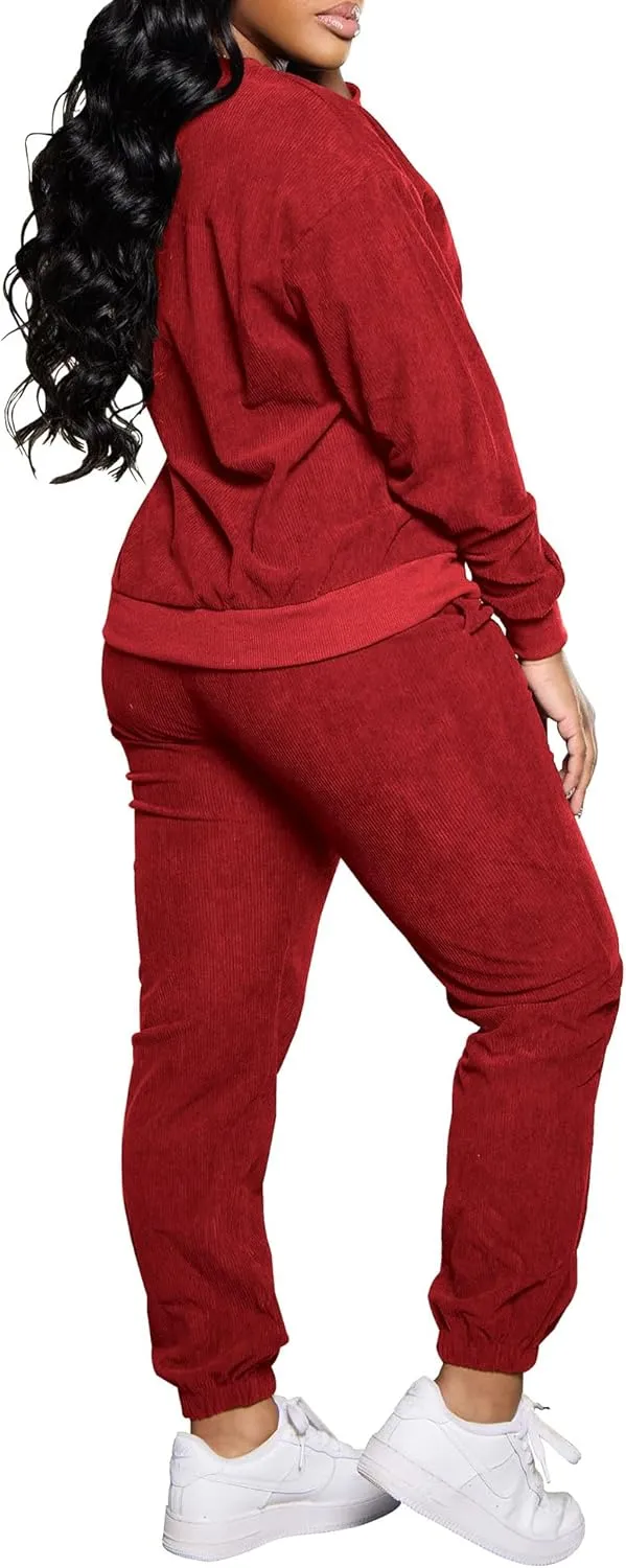TOPSRANI Women Two Piece Outfits Casual Sweatsuits Tracksuit Solid Lounge Jogging Sweat Suits Matching Jogger Pants Sets