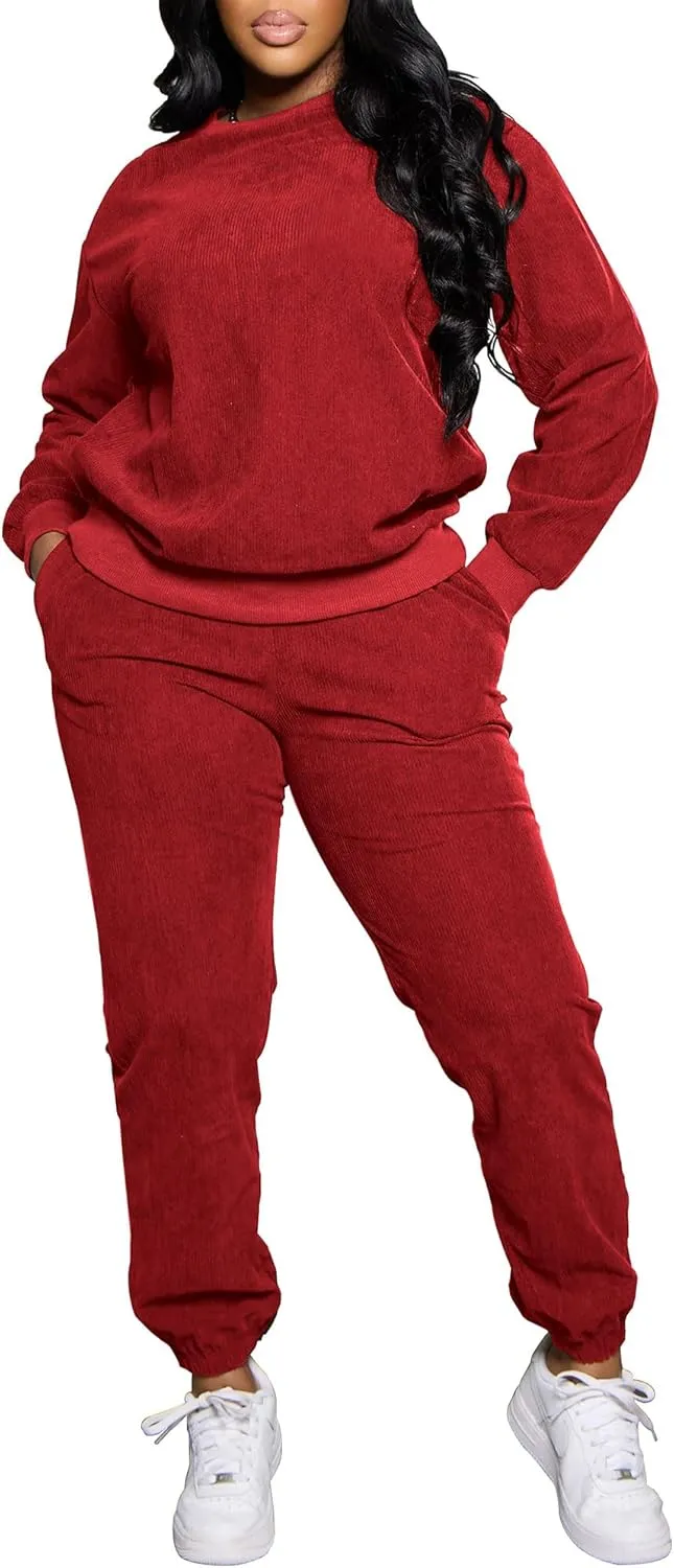 TOPSRANI Women Two Piece Outfits Casual Sweatsuits Tracksuit Solid Lounge Jogging Sweat Suits Matching Jogger Pants Sets