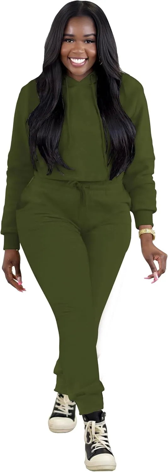 TOPSRANI Womens Two Piece Outfits Bodycon Tracksuit Sweatsuits Hoodie Solid Jogger Biker Workout Lounge Long Sleeve Pant Sets