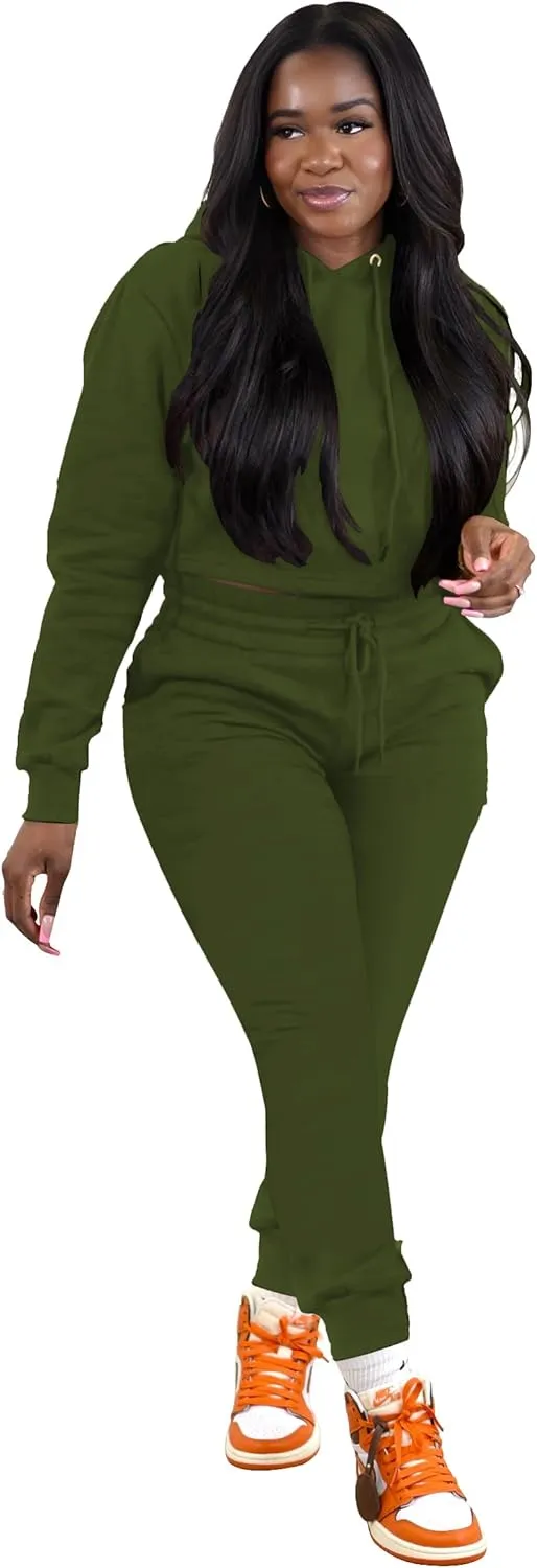 TOPSRANI Womens Two Piece Outfits Bodycon Tracksuit Sweatsuits Hoodie Solid Jogger Biker Workout Lounge Long Sleeve Pant Sets