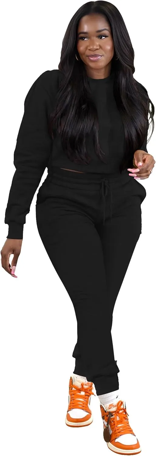 TOPSRANI Womens Two Piece Outfits Bodycon Tracksuit Sweatsuits Hoodie Solid Jogger Biker Workout Lounge Long Sleeve Pant Sets