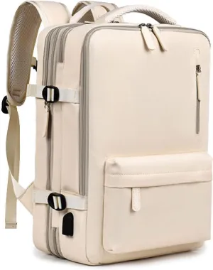 Travel Laptop Backpack, Large Capacity Waterproof, Business Computer Bag, Beige