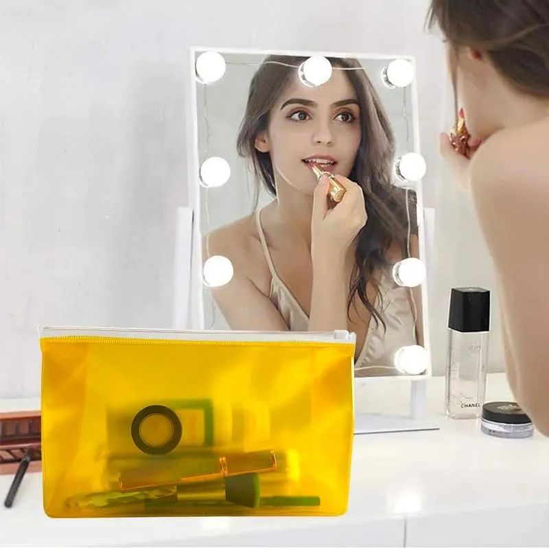 TSA Approved Frosted PVC Clear Toiletry Bag, TSA Approved Plastic PVC Makeup Pouch with Zipper, 9.84 x 5.91 x 2.76 inches, Yellow for Carry-on Travel Essentials (yellow)