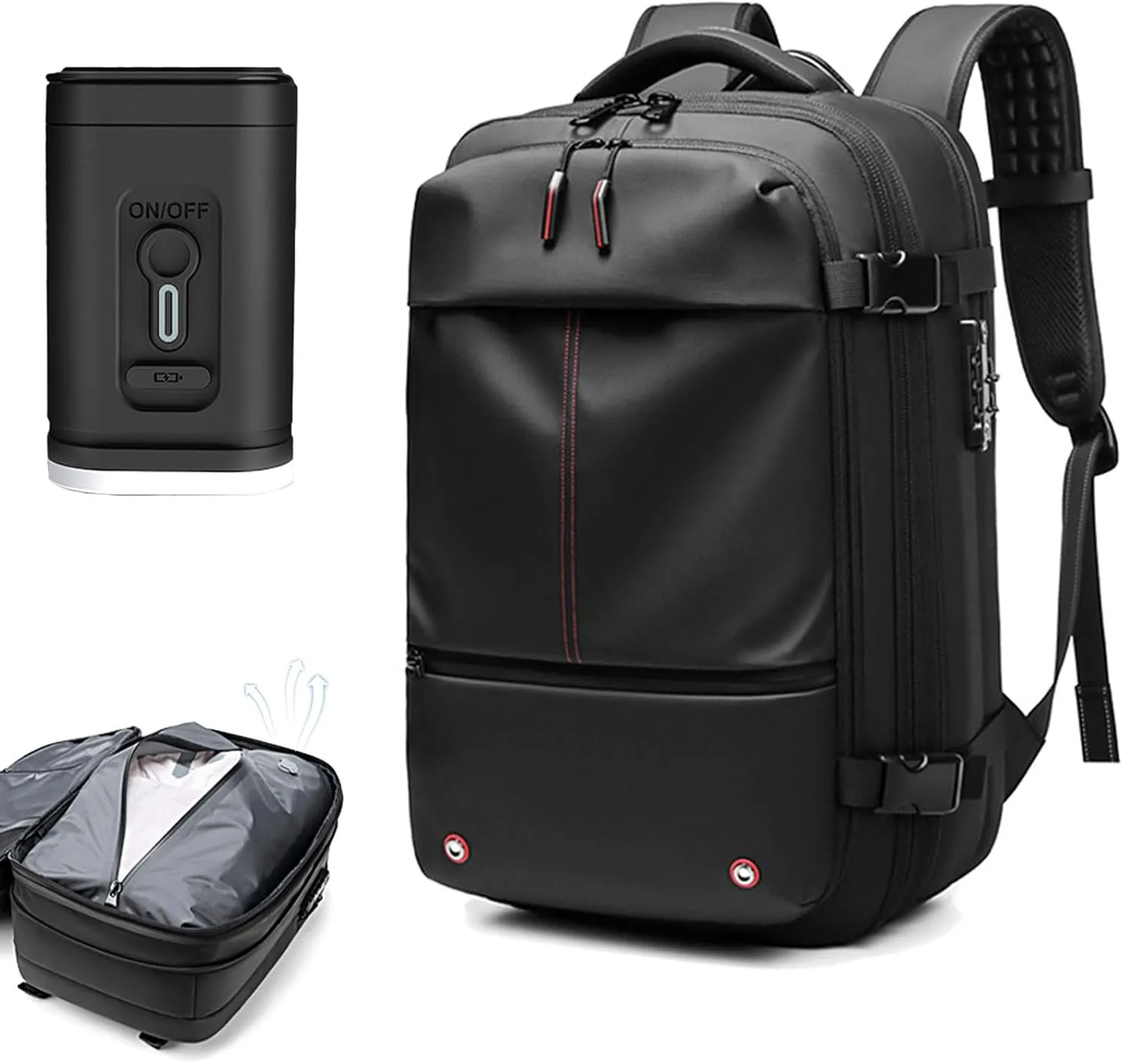 Vaccage Backpack, 60L Expandable Vaccage Bag with Pump, Water Resistant, Anti Theft Travel Vacuum Back Pack TSA Approved (black)