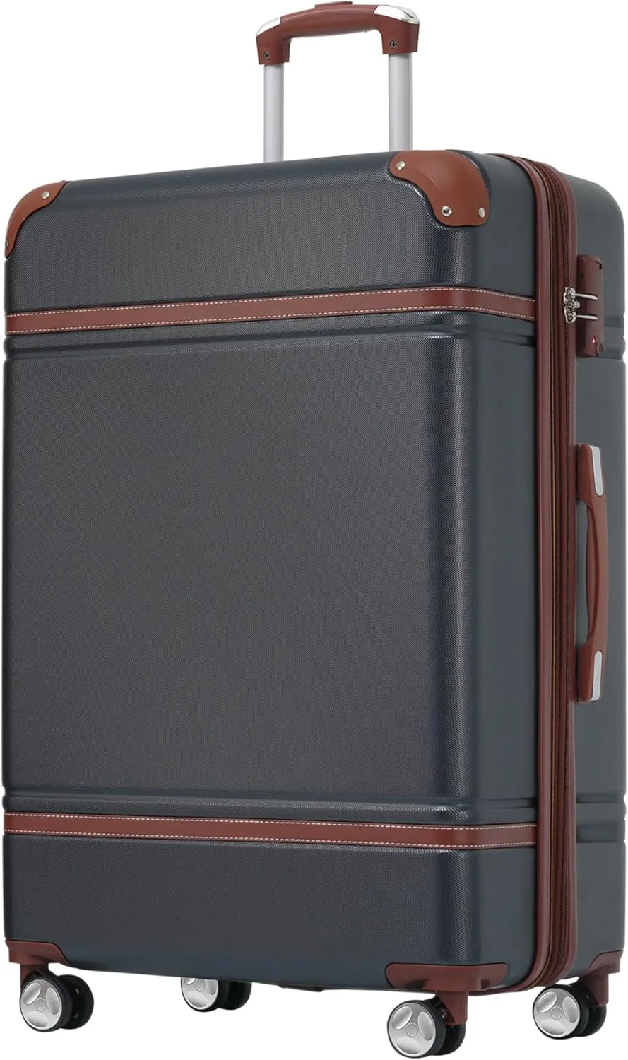 Vintage-Style 28" Expandable Hardshell Suitcase with TSA Lock - Lightweight ABS Spinner Luggage, 360 Silent Wheels & Anti-Theft Design (Classic Black)