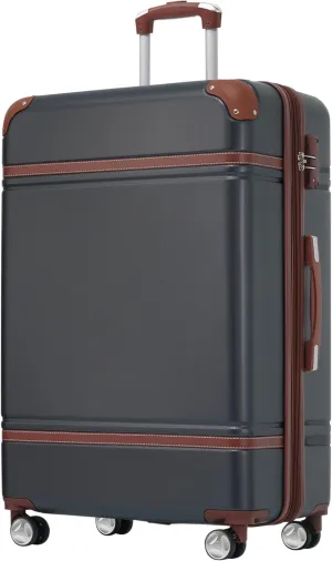 Vintage-Style 28" Expandable Hardshell Suitcase with TSA Lock - Lightweight ABS Spinner Luggage, 360 Silent Wheels & Anti-Theft Design (Classic Black)