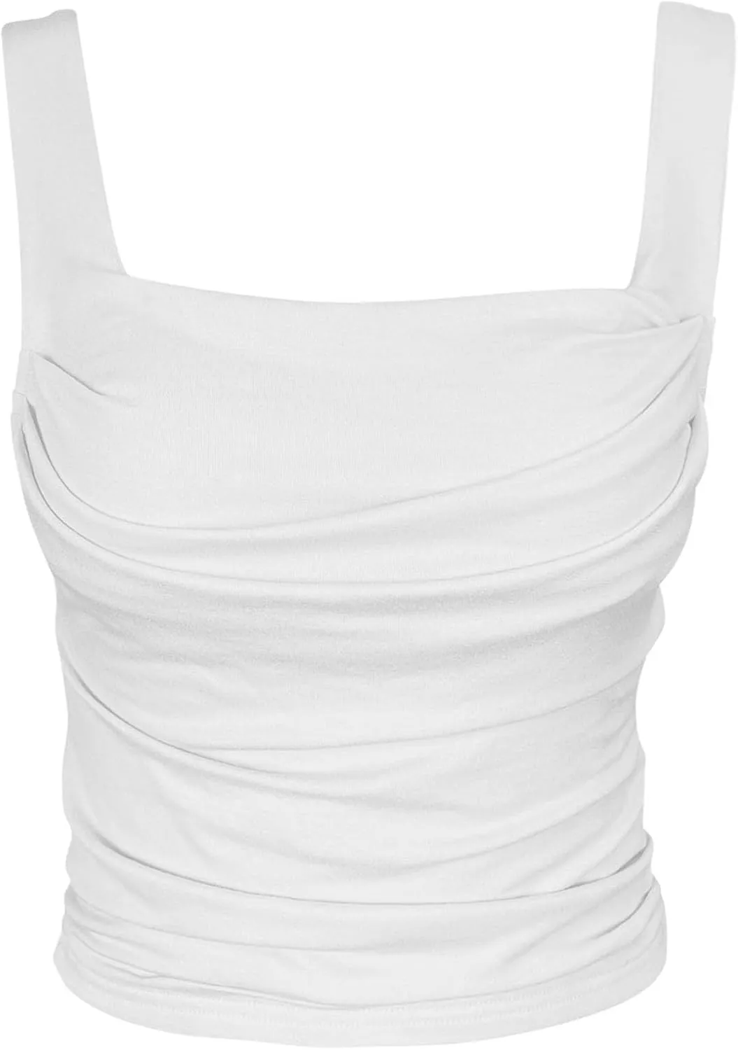 Vivitulip Womens Sleeveless Square Neck Strappy Tank Top Sexy Ruched Backless Going Out Crop Camisole Tops