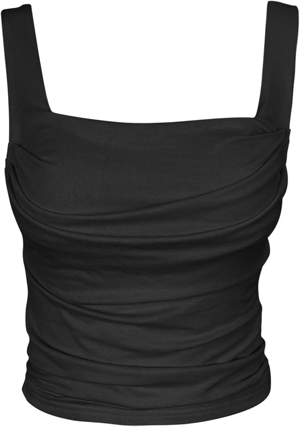 Vivitulip Womens Sleeveless Square Neck Strappy Tank Top Sexy Ruched Backless Going Out Crop Camisole Tops