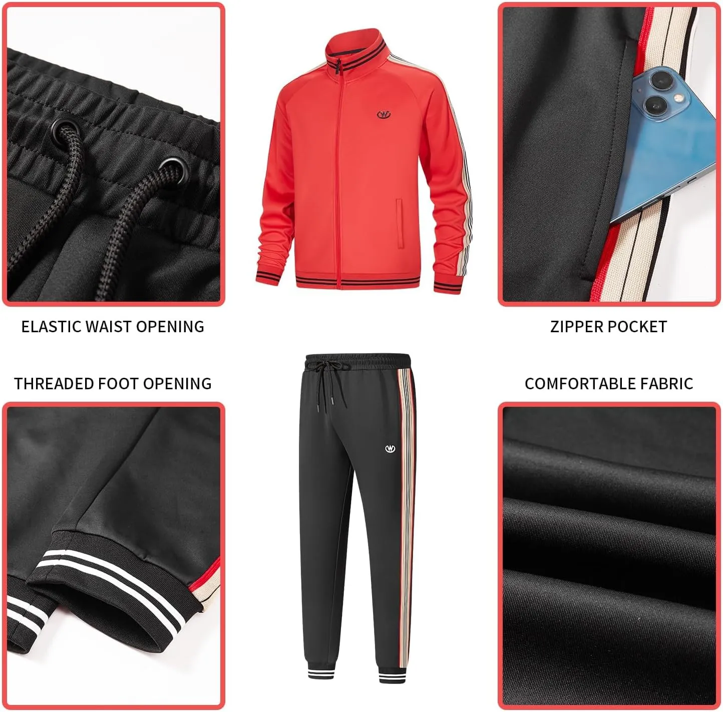 W JIANWANG Track Suits for Men Set Jogging Tracksuit Mens Sweatsuits Workout Running Sports Jogger Sweat Suits Outfits