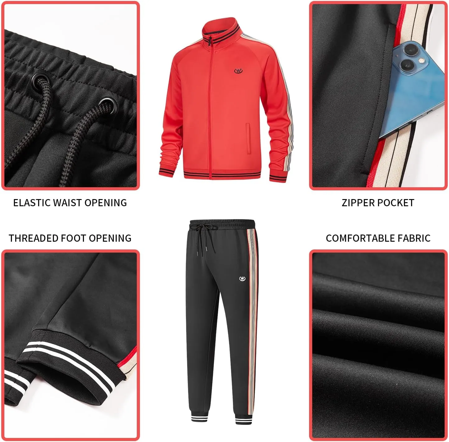 W JIANWANG Track Suits for Men Set Jogging Tracksuit Mens Sweatsuits Workout Running Sports Jogger Sweat Suits Outfits