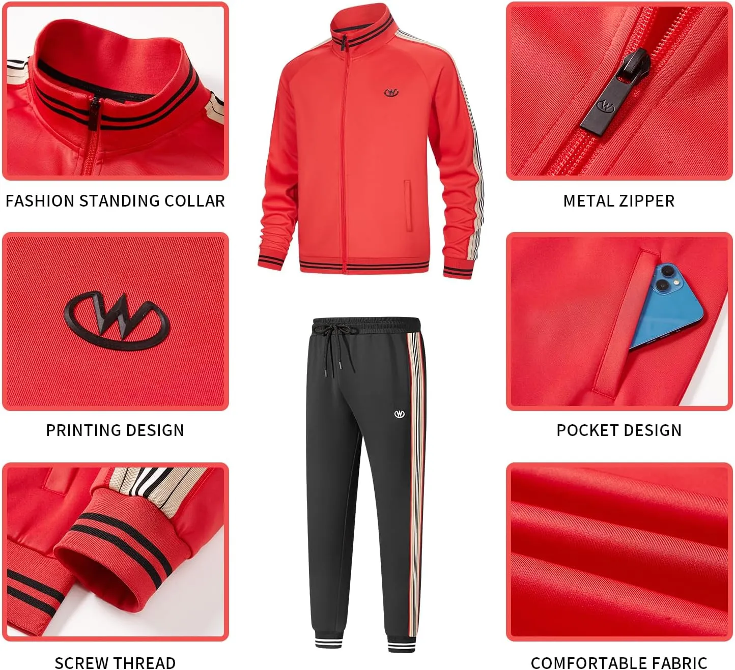 W JIANWANG Track Suits for Men Set Jogging Tracksuit Mens Sweatsuits Workout Running Sports Jogger Sweat Suits Outfits