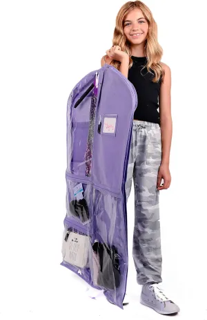 Waterproof Hanging Garment Bag 40 inch, Pockets & Side Zip for Clothes, Dance Costumes, Sports, Skating, Theatre, Pageants (Lavender)