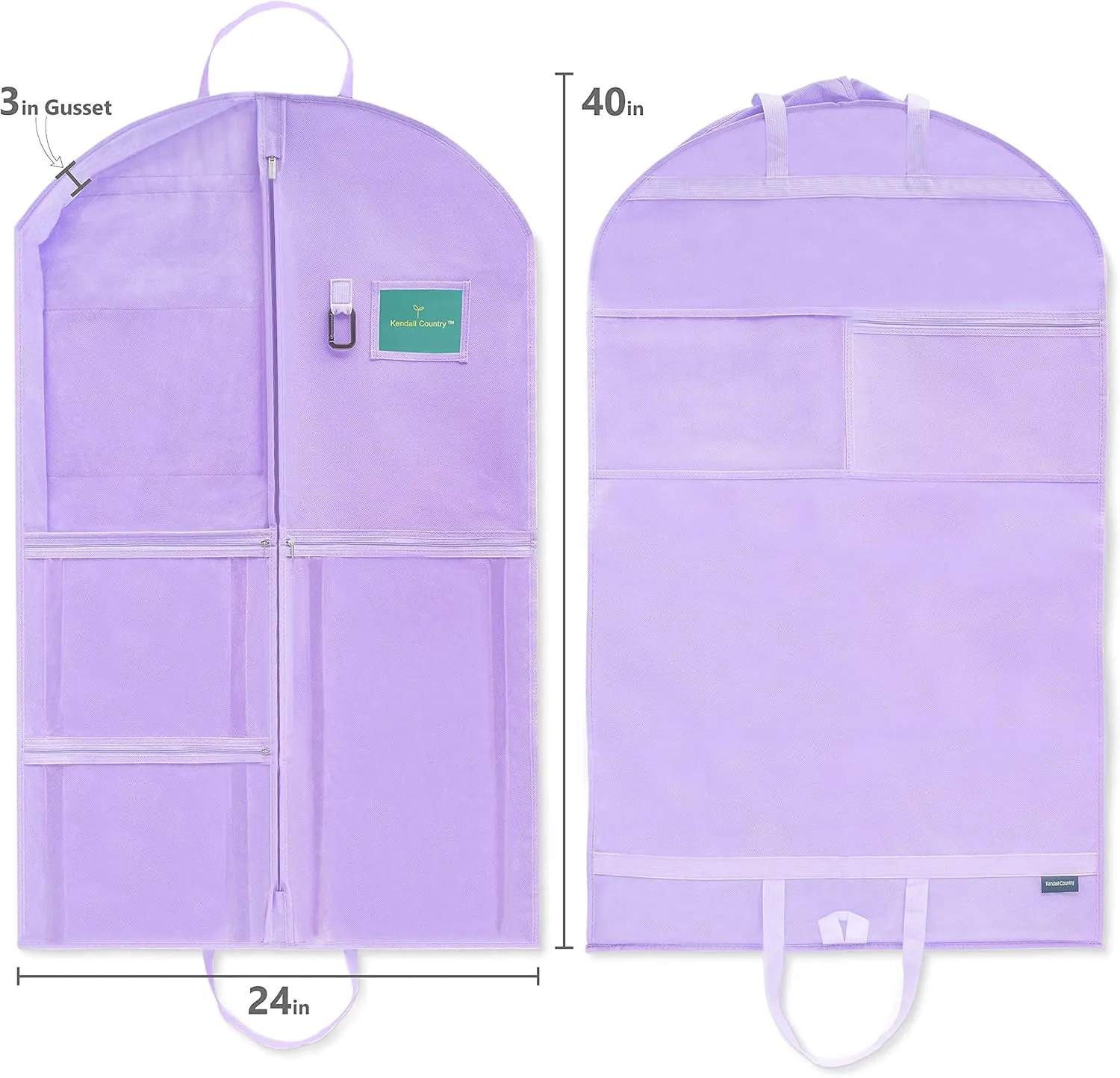 Waterproof Hanging Garment Bag 40 inch, Pockets & Side Zip for Clothes, Dance Costumes, Sports, Skating, Theatre, Pageants (Lavender)