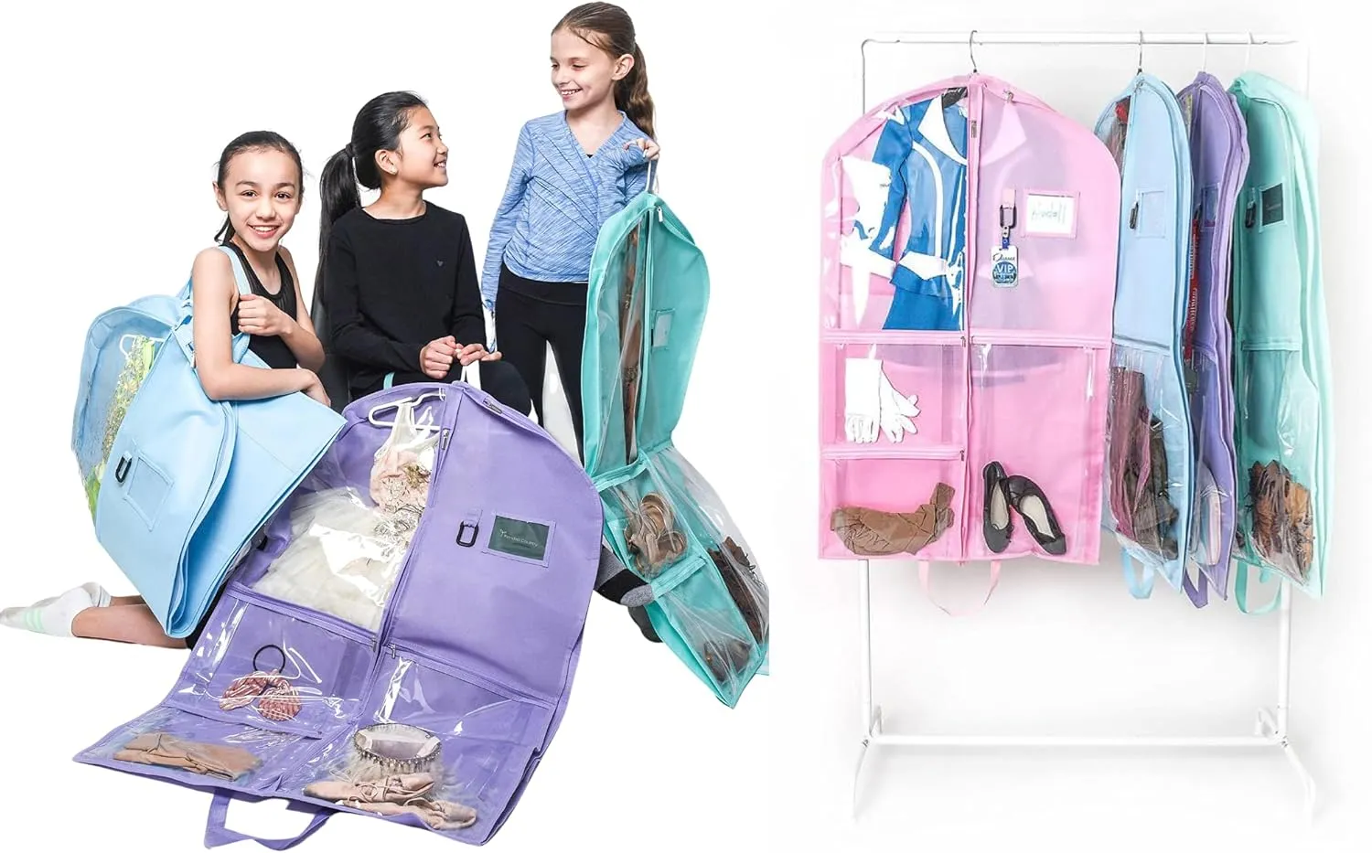 Waterproof Hanging Garment Bag 40 inch, Pockets & Side Zip for Clothes, Dance Costumes, Sports, Skating, Theatre, Pageants (Lavender)