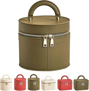 Waterproof Travel Makeup Bag  Large Capacity Cosmetic Organizer with Handle, Green Round Toiletry Bag for Womens Skincare & Beauty Essentials or as a Gift