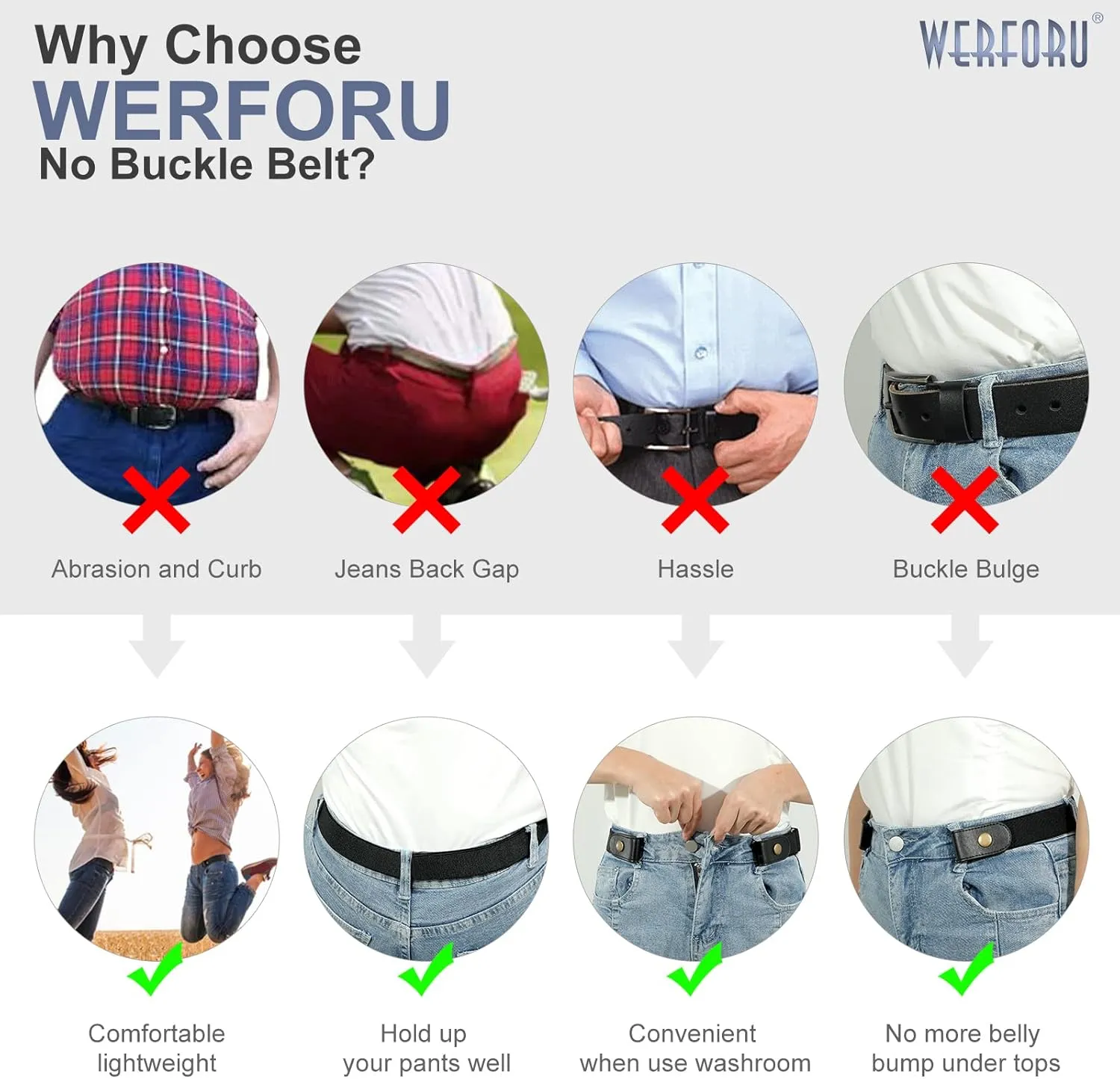 WERFORU No Buckle Stretch Belt for Women and Men Elastic Waist Belt up to 72 Inches for Jeans Pants