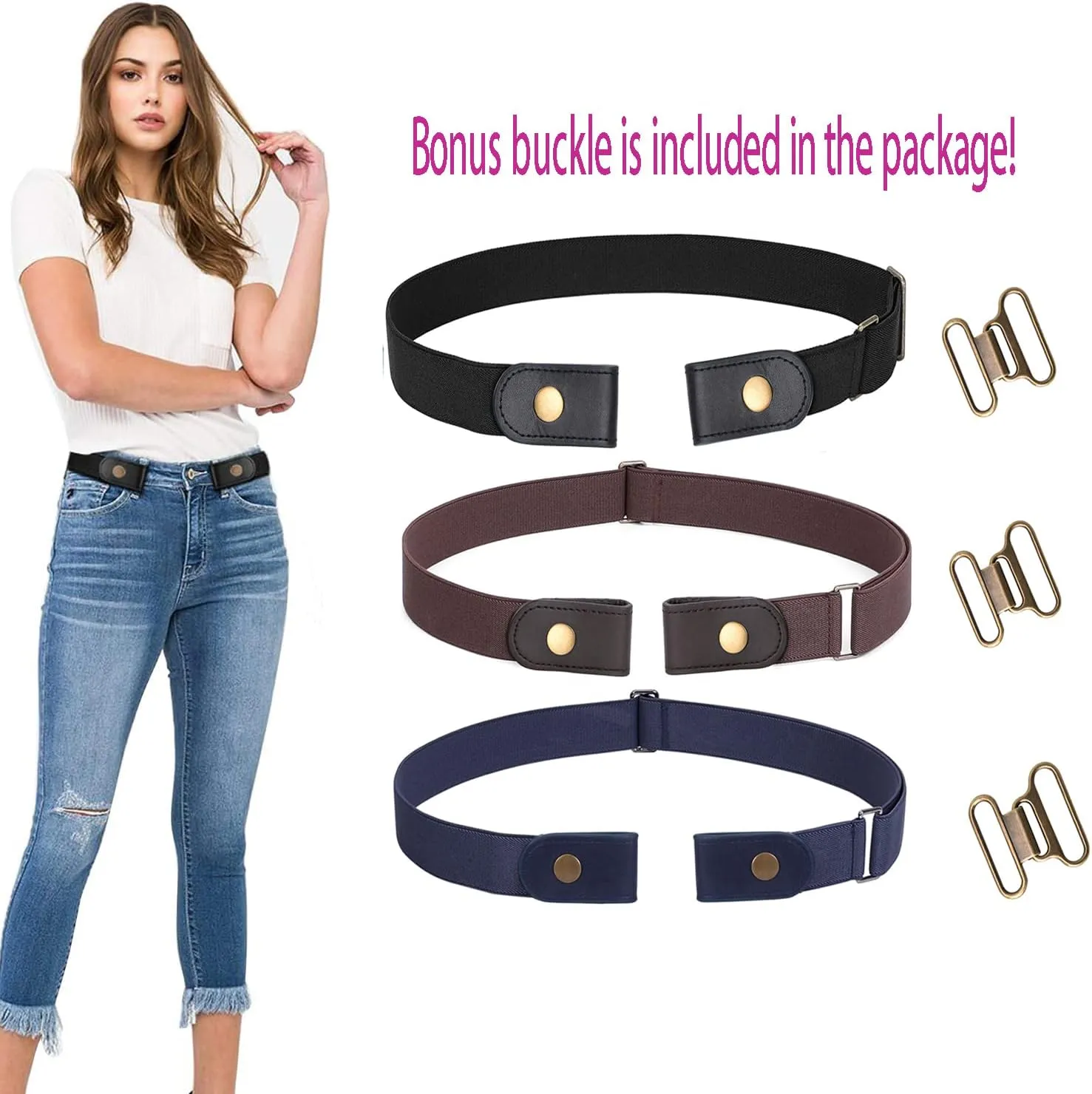 WERFORU No Buckle Stretch Belt for Women and Men Elastic Waist Belt up to 72 Inches for Jeans Pants