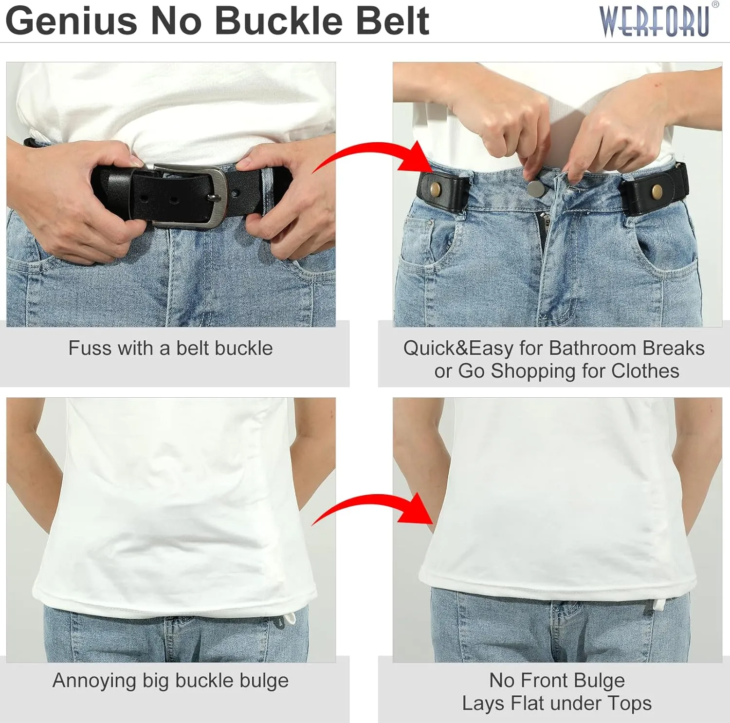 WERFORU No Buckle Stretch Belt for Women and Men Elastic Waist Belt up to 72 Inches for Jeans Pants