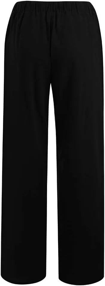 Wide Leg Linen Pants Women 2025 Summer Casual Beach Vacation Pants Lightweight Plus Size Lounge Trousers with Pockets