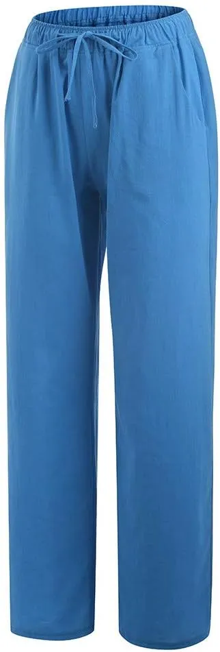 Wide Leg Linen Pants Women 2025 Summer Casual Beach Vacation Pants Lightweight Plus Size Lounge Trousers with Pockets