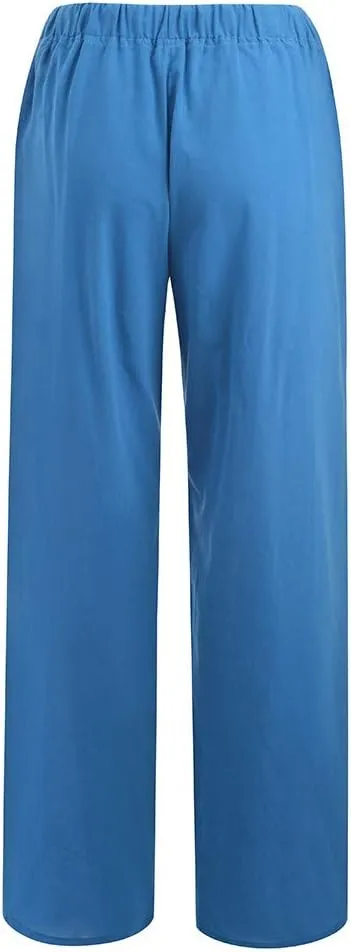 Wide Leg Linen Pants Women 2025 Summer Casual Beach Vacation Pants Lightweight Plus Size Lounge Trousers with Pockets