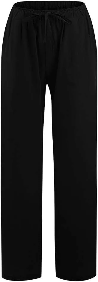 Wide Leg Linen Pants Women 2025 Summer Casual Beach Vacation Pants Lightweight Plus Size Lounge Trousers with Pockets