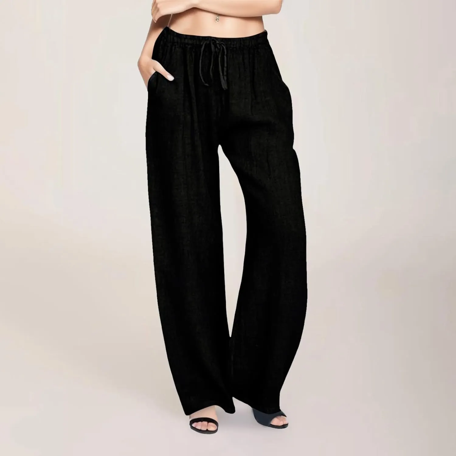 Wide Leg Linen Pants Women 2025 Summer Casual Beach Vacation Pants Lightweight Plus Size Lounge Trousers with Pockets