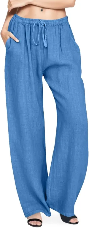 Wide Leg Linen Pants Women 2025 Summer Casual Beach Vacation Pants Lightweight Plus Size Lounge Trousers with Pockets