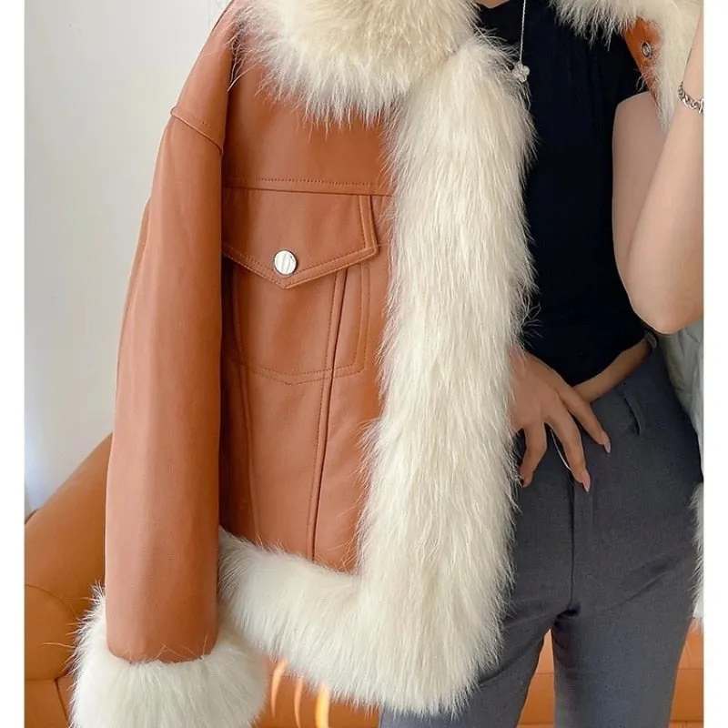 Winter Coats Women Thick Faux Leather Fur Sheepskin Coat Female Fur Leather Jacket
