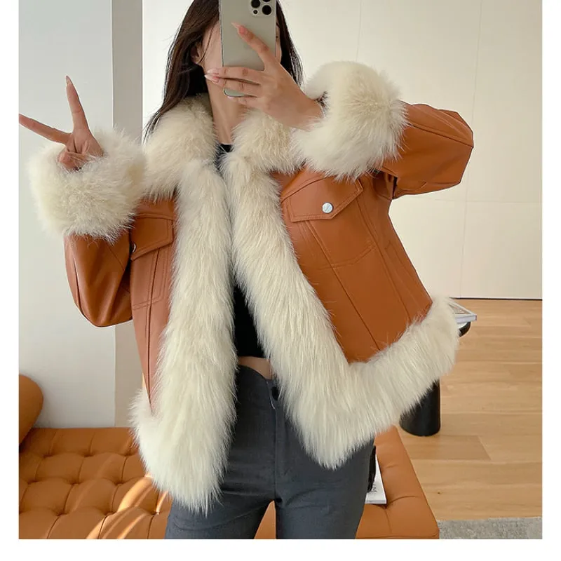 Winter Coats Women Thick Faux Leather Fur Sheepskin Coat Female Fur Leather Jacket