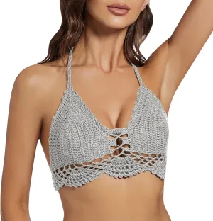 Women Crochet Bikini Halter Bralette Backless Camisole Knit Bra Tops Summer Beachwear