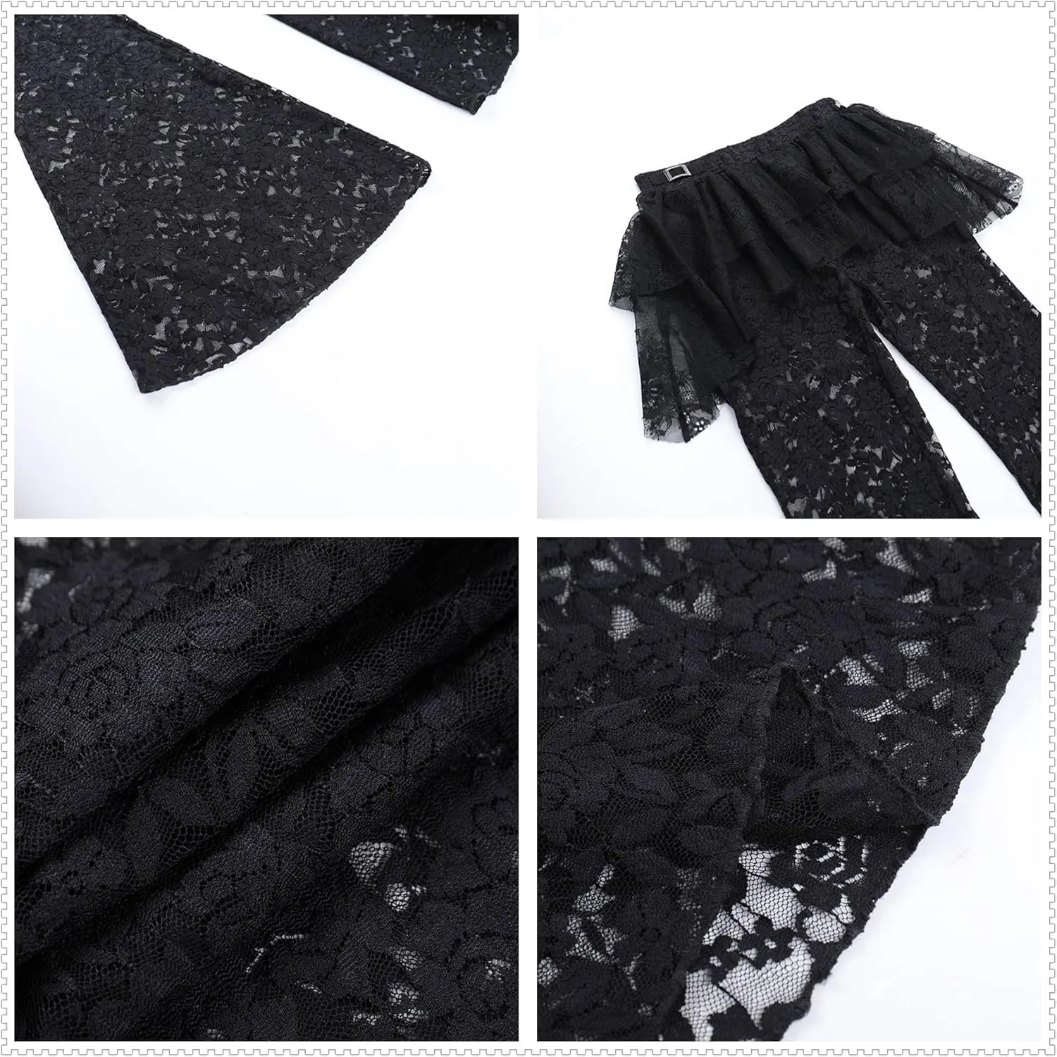 Women Floral Lace Sheer Mesh Pants See Through Straight Leg Pants Hollow Out Trousers Cover Up Pants Y2k Streetwear