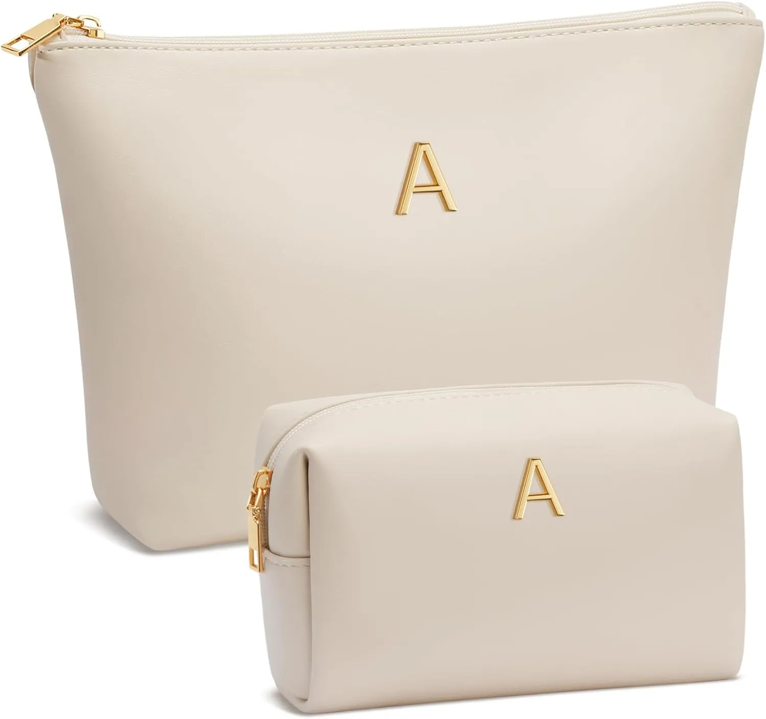 Women Gifts | Initial Makeup Bag Set for Girl Personalized Gifts for Bridesmaid Friend Graduation Teachers PU Leather Cosmetic Travel Toiletry Bag(Beige,A)