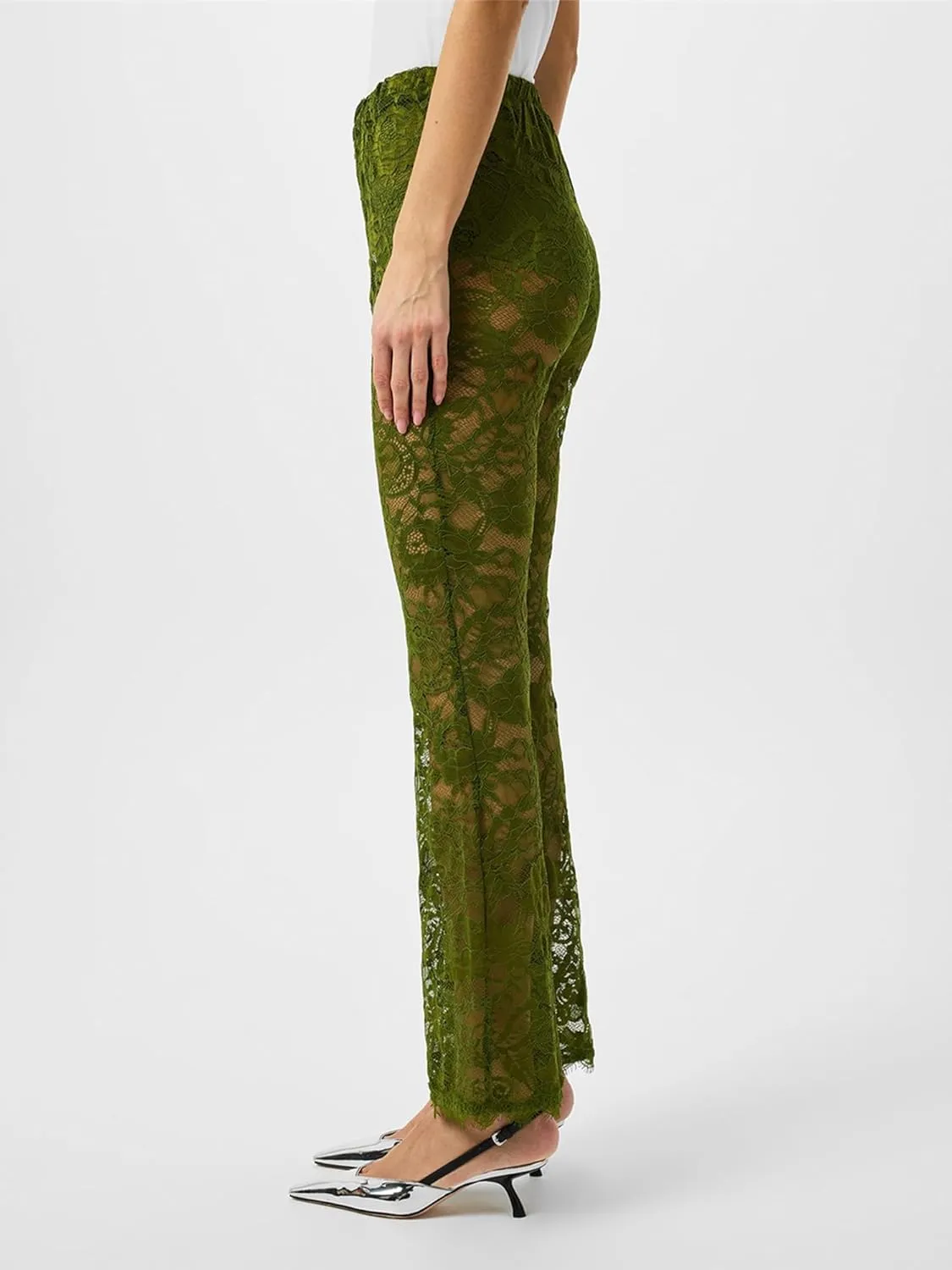 Women Lace Floral Pant Sexy See Through Flare Bell Bottom Hollow Out Trousers Mesh Leggings Cover Up Beach Pants