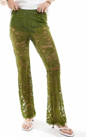 Women Lace Floral Pant Sexy See Through Flare Bell Bottom Hollow Out Trousers Mesh Leggings Cover Up Beach Pants