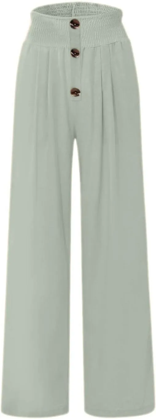 Women Linen Pants 2024 Dressy Comfy Flowy Wide Leg Pant Trouser Summer Trendy High Waisted Beach Stretch Palazzo Pant