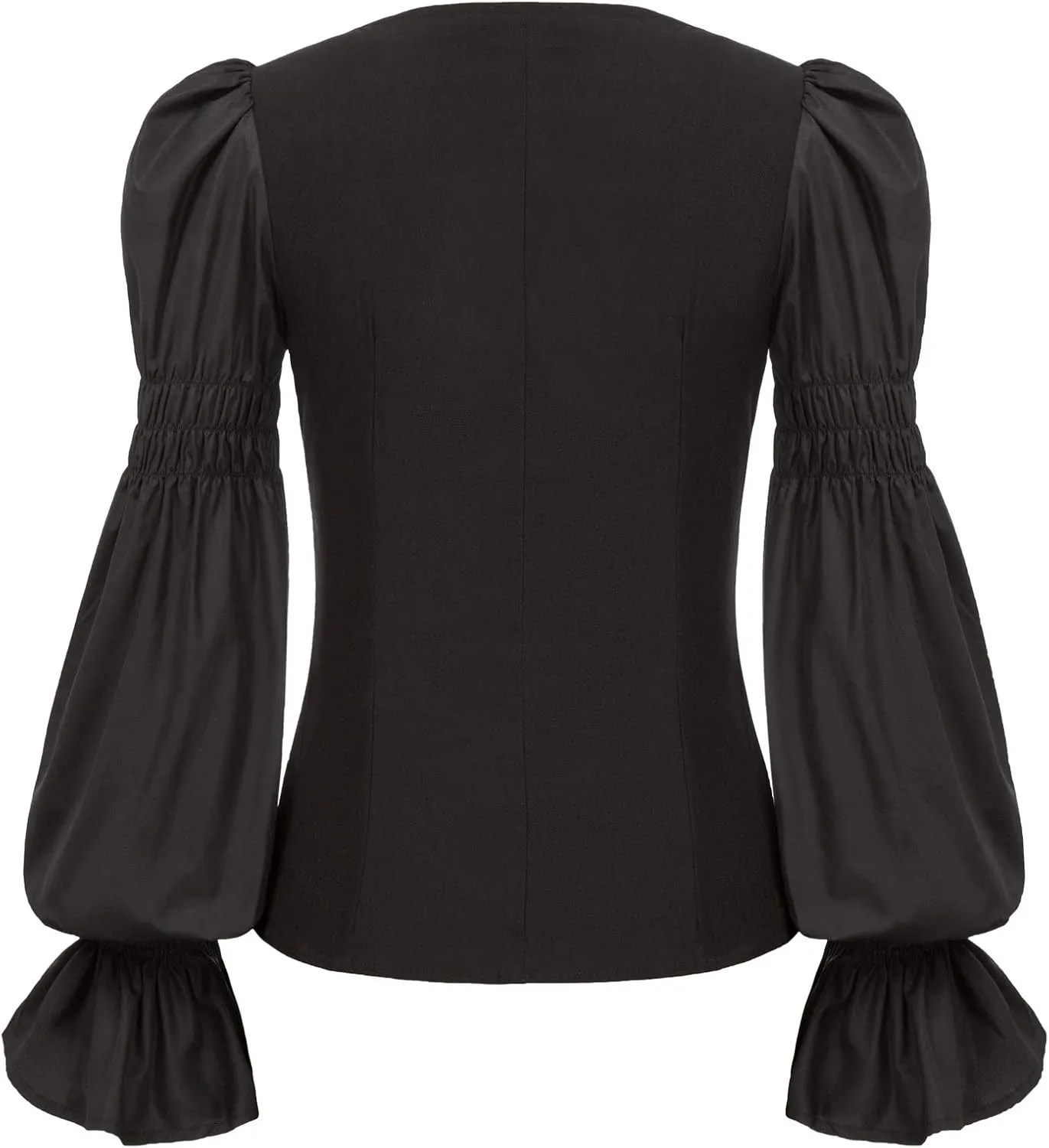 Women Peasant Blouse Long Puff Sleeve Ruffle Ruched Pirate Renaissance Corset Tops