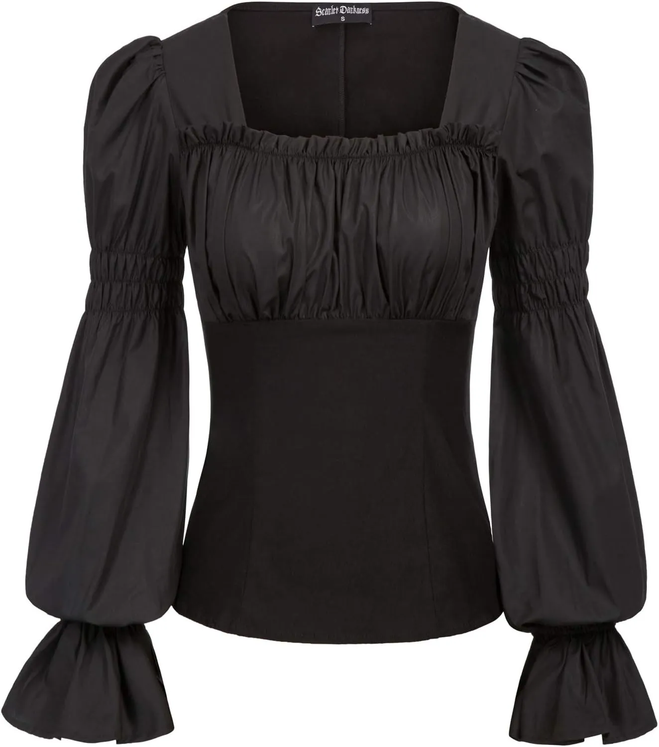 Women Peasant Blouse Long Puff Sleeve Ruffle Ruched Pirate Renaissance Corset Tops