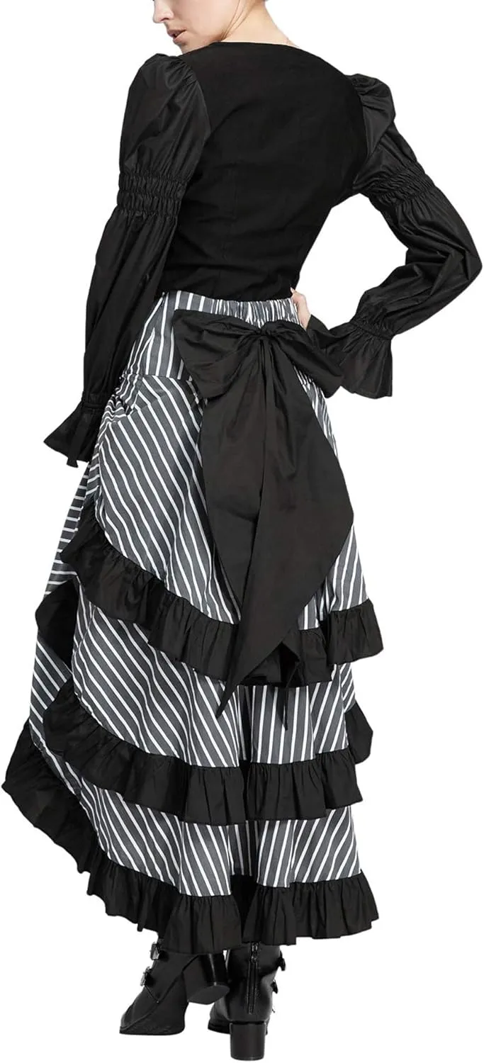 Women Peasant Blouse Long Puff Sleeve Ruffle Ruched Pirate Renaissance Corset Tops