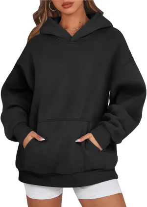 Women Solid Basic Hoodies Fall Outfits Long Sleeve Sweatshirts Pullover Drop Shoulder Tops with Pocket