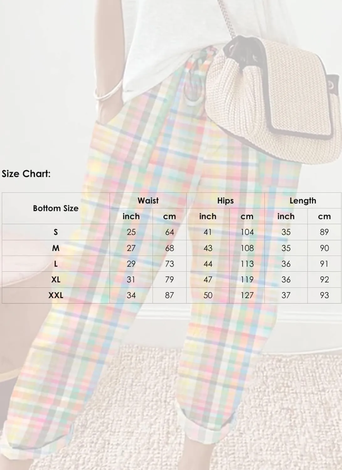 Women's 2025 Spring Casual Harem Pants Lightweight Drawstring Elastic Waist Plaid Print Pants with Pockets