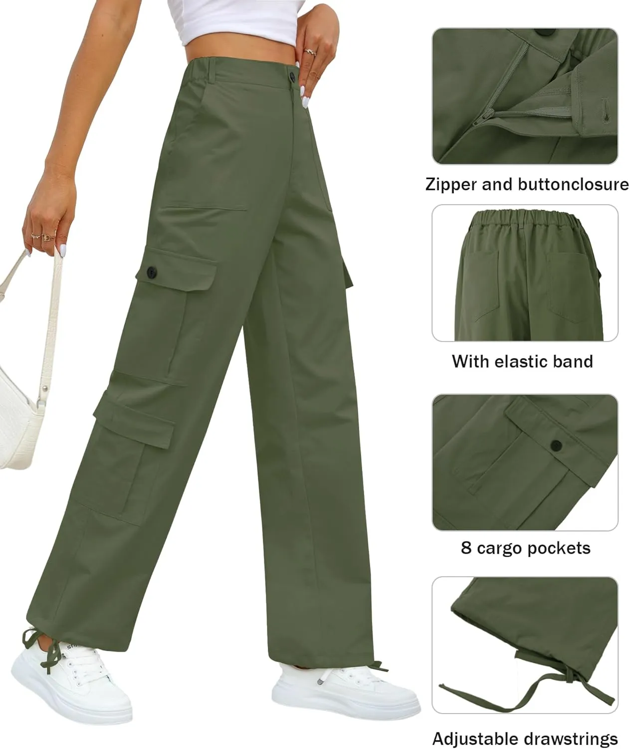 Womens Cargo Pants High Waisted Wide Leg Casual Pants Baggy Y2k Trousers with 8 Pockets