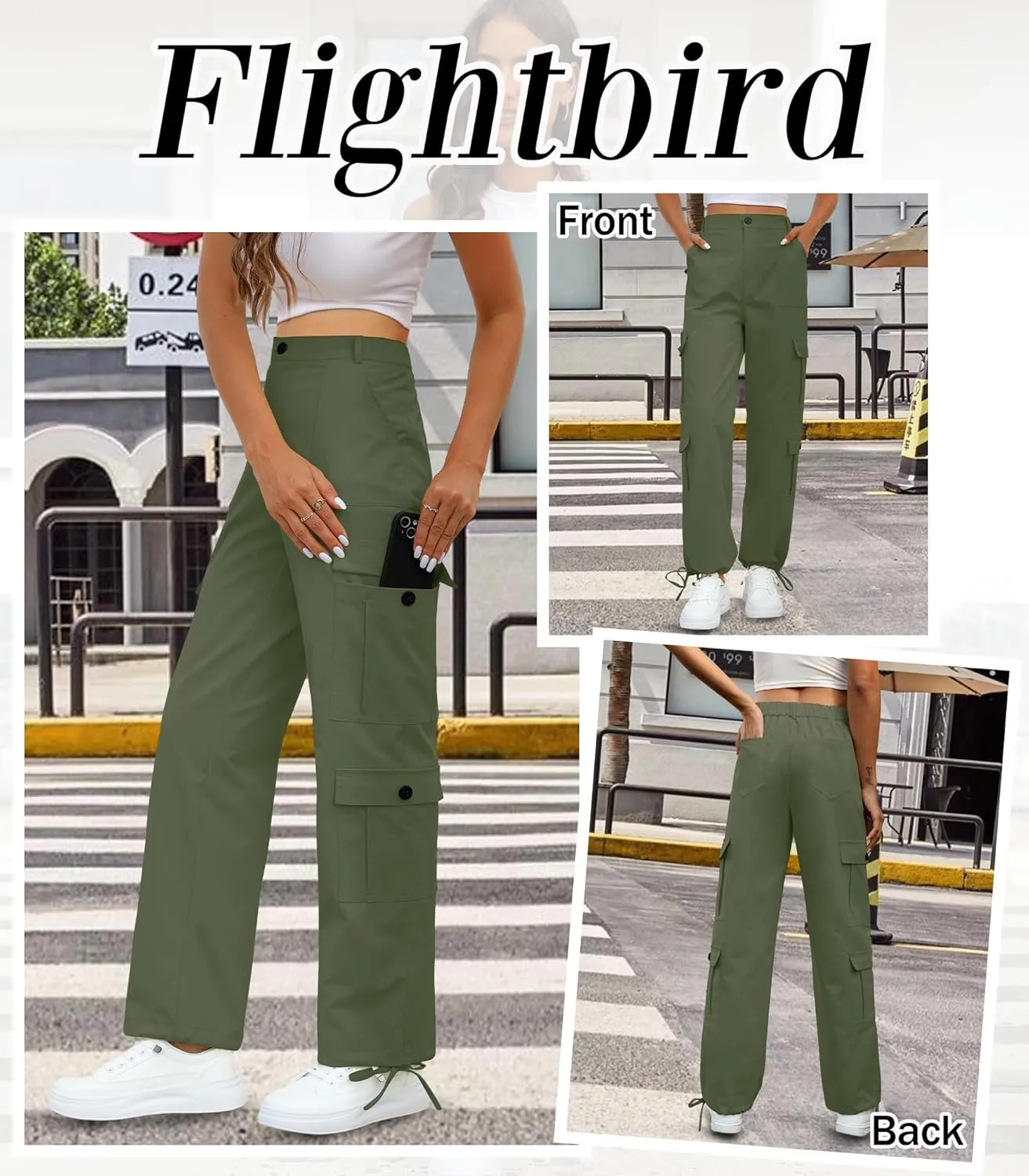 Womens Cargo Pants High Waisted Wide Leg Casual Pants Baggy Y2k Trousers with 8 Pockets