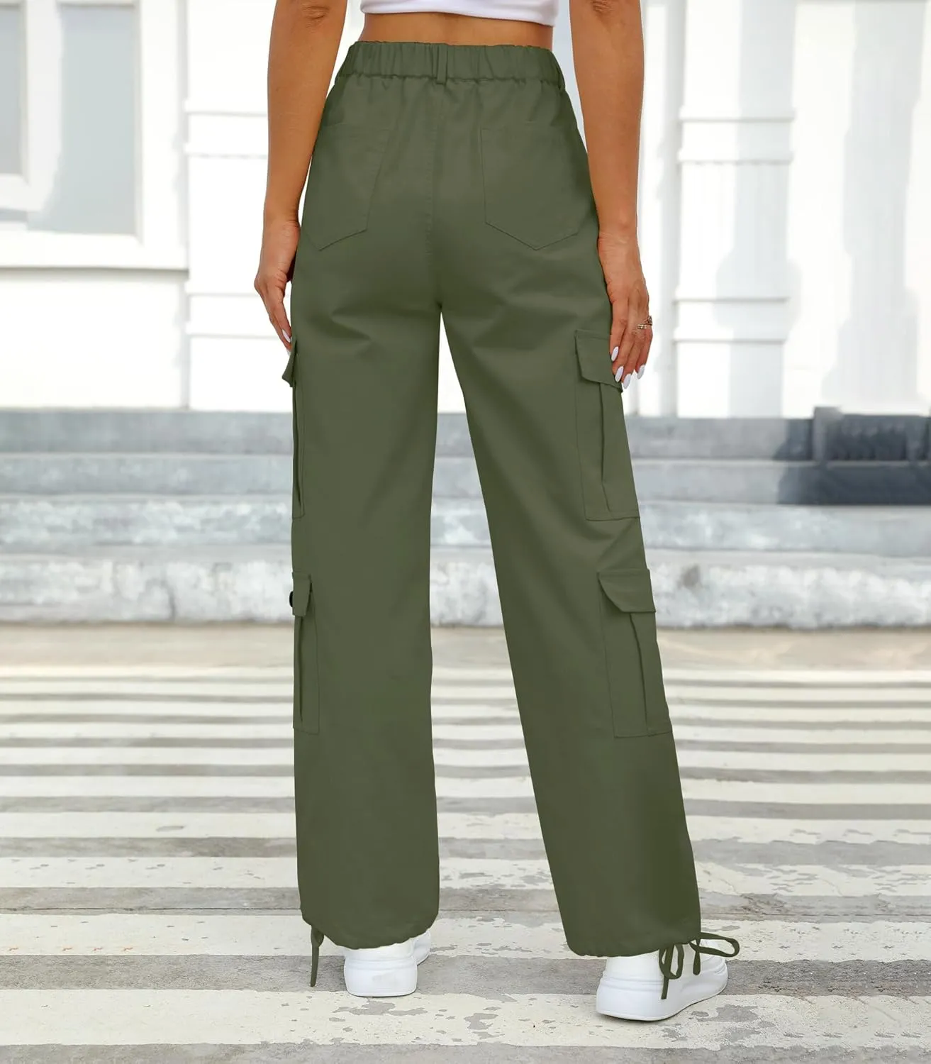 Womens Cargo Pants High Waisted Wide Leg Casual Pants Baggy Y2k Trousers with 8 Pockets